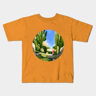 Cactus Garden_YellowGreen_RoundVersion Kids T-Shirt